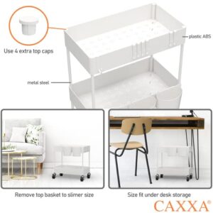 CAXXA 4-Tier Rolling Storage Organizer with 4 Small Baskets - Mobile Utility Cart with Caster Wheels, White