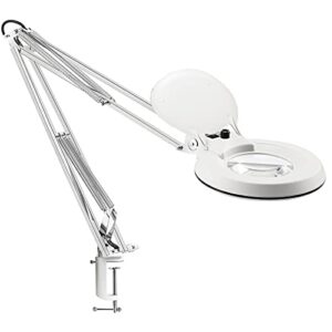 gynnx magnifying lamp with clamp,dimmable 10x magnifier, led 4200 lumens,5 inches magnifier glass, adjustable stainless steel lamp arm for reading,craft,knitting,desktop office workbench my2（white）