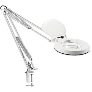 Gynnx Magnifying Lamp with Clamp,Dimmable 10X Magnifier, LED 4200 Lumens,5 Inches Magnifier Glass, Adjustable Stainless Steel Lamp Arm for Reading,Craft,Knitting,Desktop Office Workbench MY2（White）