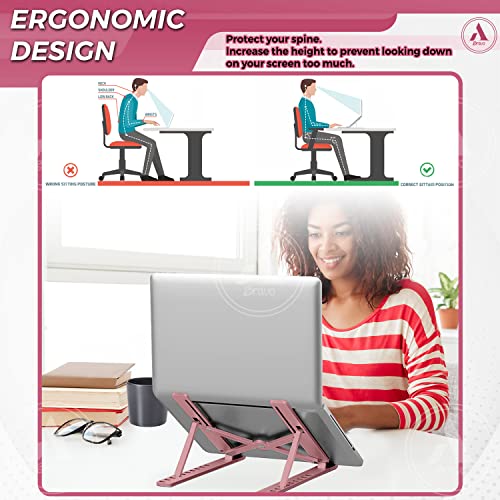 ABravo Laptop Stand, 7 Angles Adjustable, Foldable Stand, Ergonomic Laptop Riser, Ventilated Cooling Anti-Slip Compatible for Laptop (Pink)