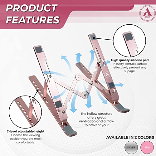 ABravo Laptop Stand, 7 Angles Adjustable, Foldable Stand, Ergonomic Laptop Riser, Ventilated Cooling Anti-Slip Compatible for Laptop (Pink)