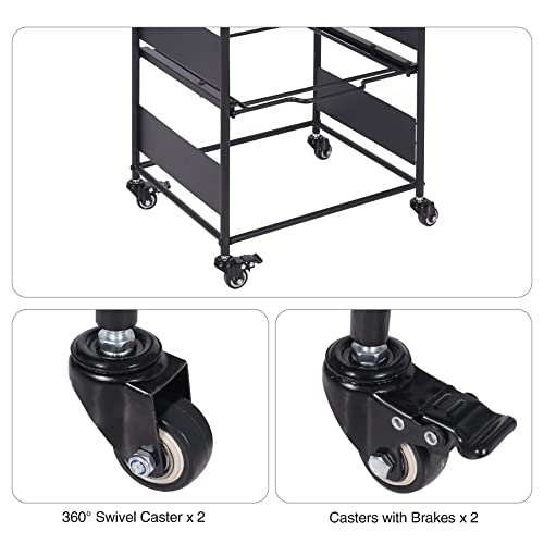 ALAPUR Rolling File Carts with Wheels Hanging Files,3 Tier Metal Filing Cart Organizer for Letter Size Movable Pull-Out File Folder Rack