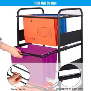 ALAPUR Rolling File Carts with Wheels Hanging Files,3 Tier Metal Filing Cart Organizer for Letter Size Movable Pull-Out File Folder Rack