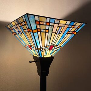 cotoss tiffany torchiere floor lamp,stained glass lamp shade,vintage antique mission tiffany style standing light for living room and bedroom