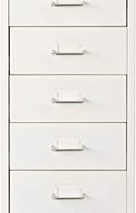 Vilobos 5 Drawer Chest, Vertical Storage File Cabinet on Wheels for Home Office Metal (Creamy-White)