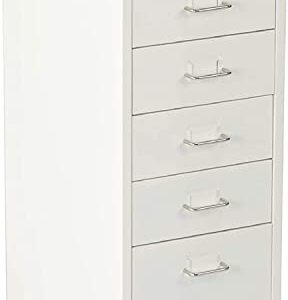 Vilobos 5 Drawer Chest, Vertical Storage File Cabinet on Wheels for Home Office Metal (Creamy-White)