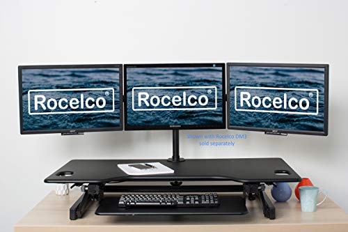 Rocelco 46" Large Adjustable Standing Desk Converter with Triple Monitor Mount - Sit Stand Up Computer Workstation Riser - Retractable Keyboard Tray - (R DADRB-46-DM3), Black