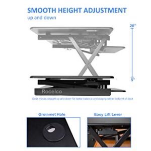 Rocelco 46" Large Adjustable Standing Desk Converter with Triple Monitor Mount - Sit Stand Up Computer Workstation Riser - Retractable Keyboard Tray - (R DADRB-46-DM3), Black