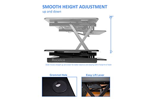 Rocelco 46" Large Adjustable Standing Desk Converter with Triple Monitor Mount - Sit Stand Up Computer Workstation Riser - Retractable Keyboard Tray - (R DADRB-46-DM3), Black