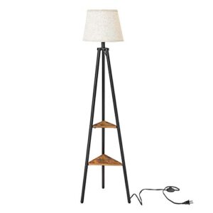 vasagle floor lamp with shelves, standing reading lamp with lamp shade, for living room, bedroom, bulb not included, rustic brown ulfl15bx