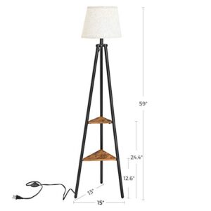 VASAGLE Floor Lamp with Shelves, Standing Reading Lamp with Lamp Shade, for Living Room, Bedroom, Bulb Not Included, Rustic Brown ULFL15BX