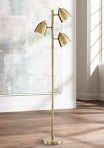 360 lighting aaron mid century modern tree floor lamp 64″ tall aged brass gold metal adjustable swivel 3-light dome shade decor for living room reading house bedroom home office house