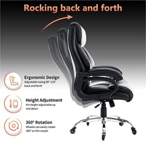 Big and Tall Office Chair 400lbs, Massage Office Chair 2-Point Vibration, Heavy Duty Executive Desk Chair with Thick Padded Strong Metal Base Quiet Wheels,Ergonomic Design for Back Pain, Black