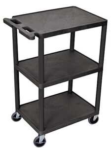 luxor multipurpose three shelves structural foam plastic storage utility cart – black
