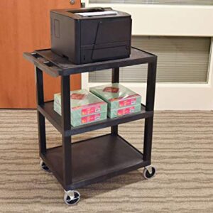 Luxor Multipurpose Three Shelves Structural Foam Plastic Storage Utility Cart - Black