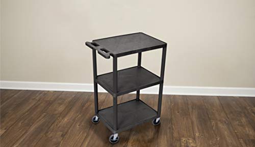 Luxor Multipurpose Three Shelves Structural Foam Plastic Storage Utility Cart - Black