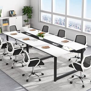 tribesigns 8ft rectangle conference table, 94.49l x 47.24w x 29.53h inches large meeting table seminar table for office conference room, modern wood training table with strong metal frame (white)