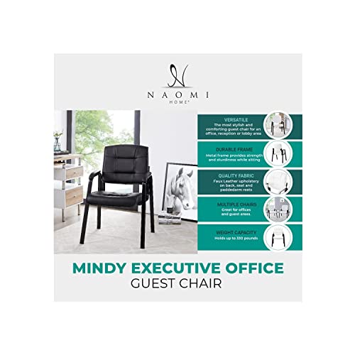 Naomi Home Mindy Office Guest Chair Set of 2, Heavy Duty Leather Executive Waiting Room Chairs, Lobby Reception Chairs with Padded Arm Rest, Conference Room Chairs Set of 2 - Black