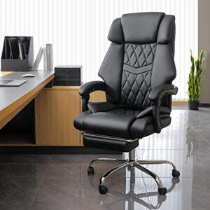 VANSPACE Big and Tall Office Chair 550LBS Wide Seat Executive Computer Desk Chair High Back with Footrest Soft Leather for Home Office Black