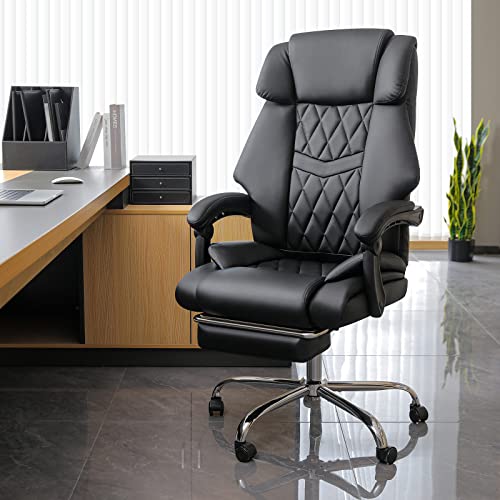 VANSPACE Big and Tall Office Chair 550LBS Wide Seat Executive Computer Desk Chair High Back with Footrest Soft Leather for Home Office Black