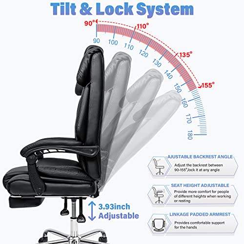 VANSPACE Big and Tall Office Chair 550LBS Wide Seat Executive Computer Desk Chair High Back with Footrest Soft Leather for Home Office Black