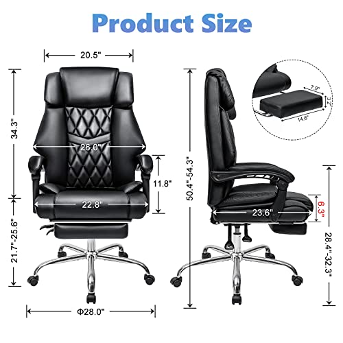 VANSPACE Big and Tall Office Chair 550LBS Wide Seat Executive Computer Desk Chair High Back with Footrest Soft Leather for Home Office Black