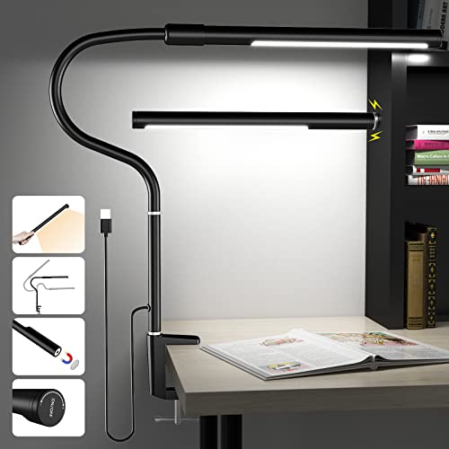 PEETPEN DL2 LED Desk Lamp with Clamp, Detachable Light Tube, 3 Color Temperature,Stepless Dimming, Auto Timer,Eye-Caring Desk Lamps for Home Office, Study, Reading, Dorms, Studios