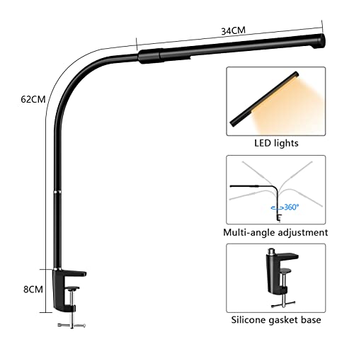 PEETPEN DL2 LED Desk Lamp with Clamp, Detachable Light Tube, 3 Color Temperature,Stepless Dimming, Auto Timer,Eye-Caring Desk Lamps for Home Office, Study, Reading, Dorms, Studios