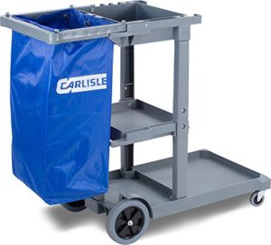 carlisle foodservice products plastic short platform janitorial cart, 300 lbs capacity, 45″ x 19″ x 39″, gray