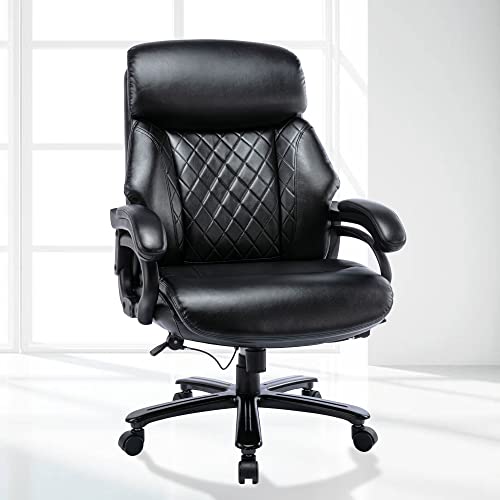 COLAMY High Back Big & Tall Office Chair 400lb Large Executive Desk Computer Swivel Chair for Heavy People, Bonded Leather Heavy Duty Metal Base Ergonomic Design, Diamond Pattern Black