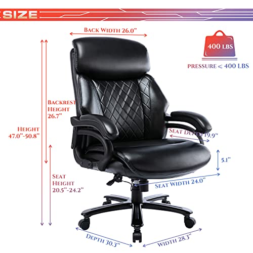 COLAMY High Back Big & Tall Office Chair 400lb Large Executive Desk Computer Swivel Chair for Heavy People, Bonded Leather Heavy Duty Metal Base Ergonomic Design, Diamond Pattern Black