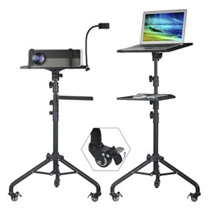 vivemce projector stand tripod on wheels,projector tripod stand adjustable height 29 to 52 inch,with removable mouse tray and phone holder,portable laptop tripod stand