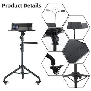 VIVEMCE Projector Stand Tripod on Wheels,Projector Tripod Stand Adjustable Height 29 to 52 Inch,with Removable Mouse Tray and Phone Holder,Portable Laptop Tripod Stand