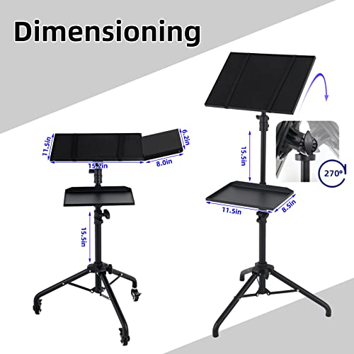 VIVEMCE Projector Stand Tripod on Wheels,Projector Tripod Stand Adjustable Height 29 to 52 Inch,with Removable Mouse Tray and Phone Holder,Portable Laptop Tripod Stand