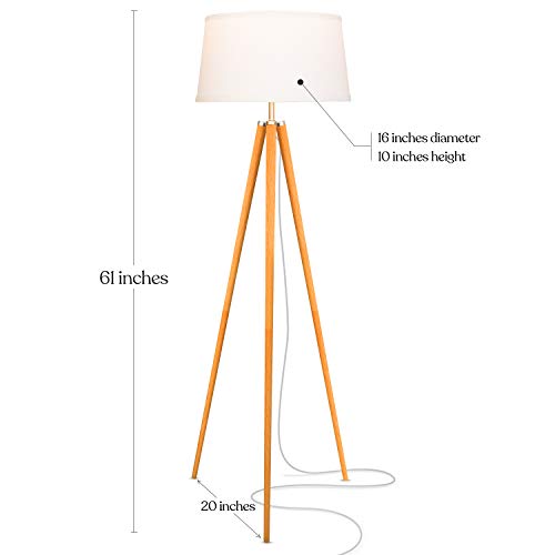 Brightech Emma LED Floor Lamp, Tall Lamp with Wood Legs, Mid-Century Modern Standing Lamp for Bedroom Reading, Tripod Lamp for Living Rooms & Offices, Great Living Room Décor