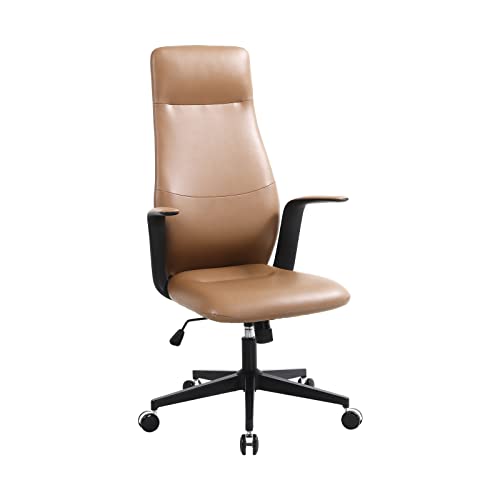 TUOFU Office Chair, Adjustable Height PU Leather Home Office Executive Chair, High-Back Modern Computer Desk Chair with Rolling Casters (Brown)