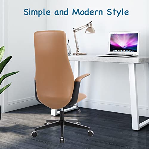 TUOFU Office Chair, Adjustable Height PU Leather Home Office Executive Chair, High-Back Modern Computer Desk Chair with Rolling Casters (Brown)