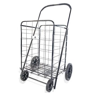 ath large deluxe rolling utility / shopping cart – stowable folding heavy duty cart with rubber wheels for haul laundry, groceries, toys, sports equipment, black