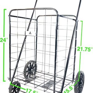 ATH Large Deluxe Rolling Utility / Shopping Cart - Stowable Folding Heavy Duty Cart with Rubber Wheels For Haul Laundry, Groceries, Toys, Sports Equipment, Black