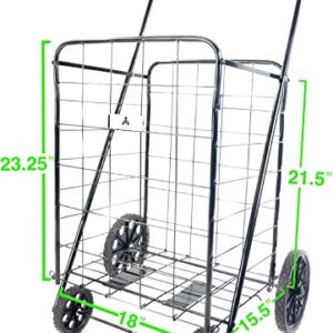 ATH Large Deluxe Rolling Utility / Shopping Cart - Stowable Folding Heavy Duty Cart with Rubber Wheels For Haul Laundry, Groceries, Toys, Sports Equipment, Black