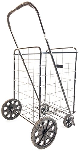 ATH Large Deluxe Rolling Utility / Shopping Cart - Stowable Folding Heavy Duty Cart with Rubber Wheels For Haul Laundry, Groceries, Toys, Sports Equipment, Black
