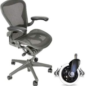 Aeron Herman Miller Office Chair Size B | Fully Adjustable with All Features Included| Quick and Easy Assembly| Renewed| 10 Year Warranty| Hardwood Floor Roller Blade Style Wheels Included