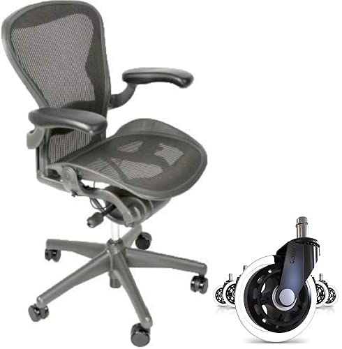 Aeron Herman Miller Office Chair Size B | Fully Adjustable with All Features Included| Quick and Easy Assembly| Renewed| 10 Year Warranty| Hardwood Floor Roller Blade Style Wheels Included