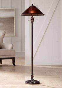 regency hill capistrano mission farmhouse traditional standing floor lamp 57.5″ tall rustic bronze metal brown red natural mica empire shade for living room reading house bedroom home