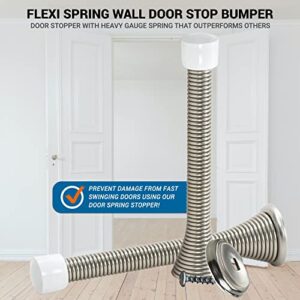 2 Pack Rok Hardware 3-3/4" (95mm) Longer Version Flexi Spring Heavy Duty Wall Door Stop Bumper ROKDS2BN, Brushed Nickel