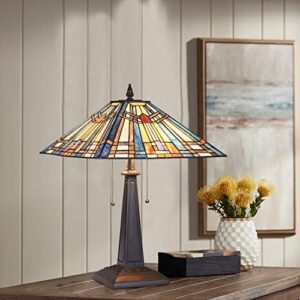 COTOSS Tiffany Table Lamp 16" Wide Handmade Stained Glass Lamp Shade 2 Light Blue Mission Style Vintage Table Lamp for Living Room Bedroom