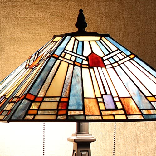 COTOSS Tiffany Table Lamp 16" Wide Handmade Stained Glass Lamp Shade 2 Light Blue Mission Style Vintage Table Lamp for Living Room Bedroom