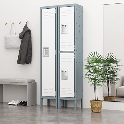 MIIIKO Employee Lockers with 2 Doors, Metal Locker 2 Tier School Lockers with Vents and Hanging Hooks, for Storage of Clothes, Sportswear, Bags, Shoes