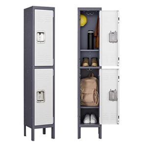 miiiko employee lockers with 2 doors, metal locker 2 tier school lockers with vents and hanging hooks, for storage of clothes, sportswear, bags, shoes