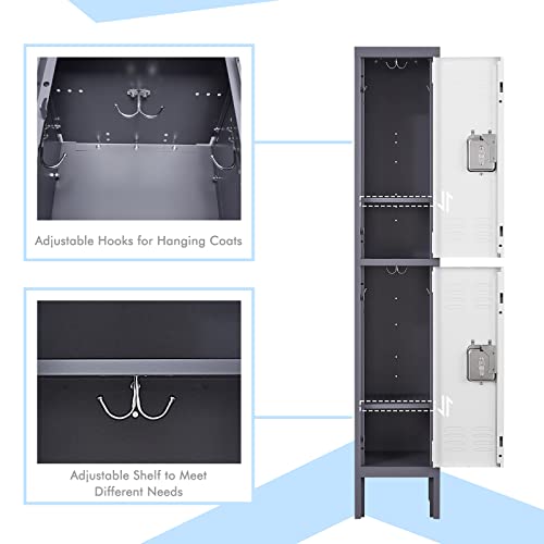 MIIIKO Employee Lockers with 2 Doors, Metal Locker 2 Tier School Lockers with Vents and Hanging Hooks, for Storage of Clothes, Sportswear, Bags, Shoes